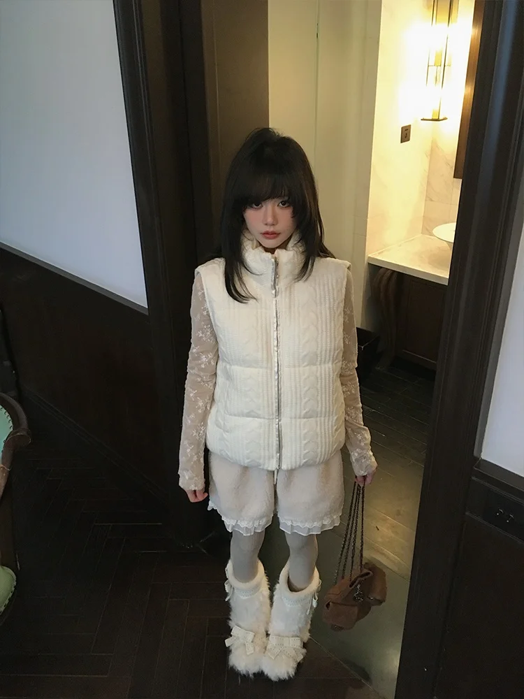 

Fortylions Vintage Twisted Knitted Patchwork Cotton Vest Diamond Pattern Sleeveless Women's Jacket Princess Style Outerwear