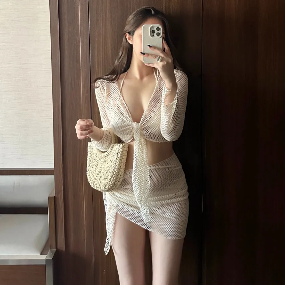 

2026 New Women's Swimsuit Long Sve Sun Protection Bikini Four-piece Set Pure Desire Sexy Beach VaionDF Brand Triangular...