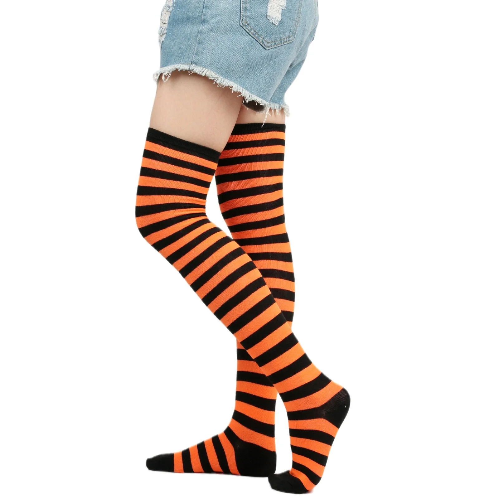 Halloween Long Striped Knee High Stocking Anime Witch Socks Women Party Costume Prop Xmas Dress Up Accessories Daily Wear Thin