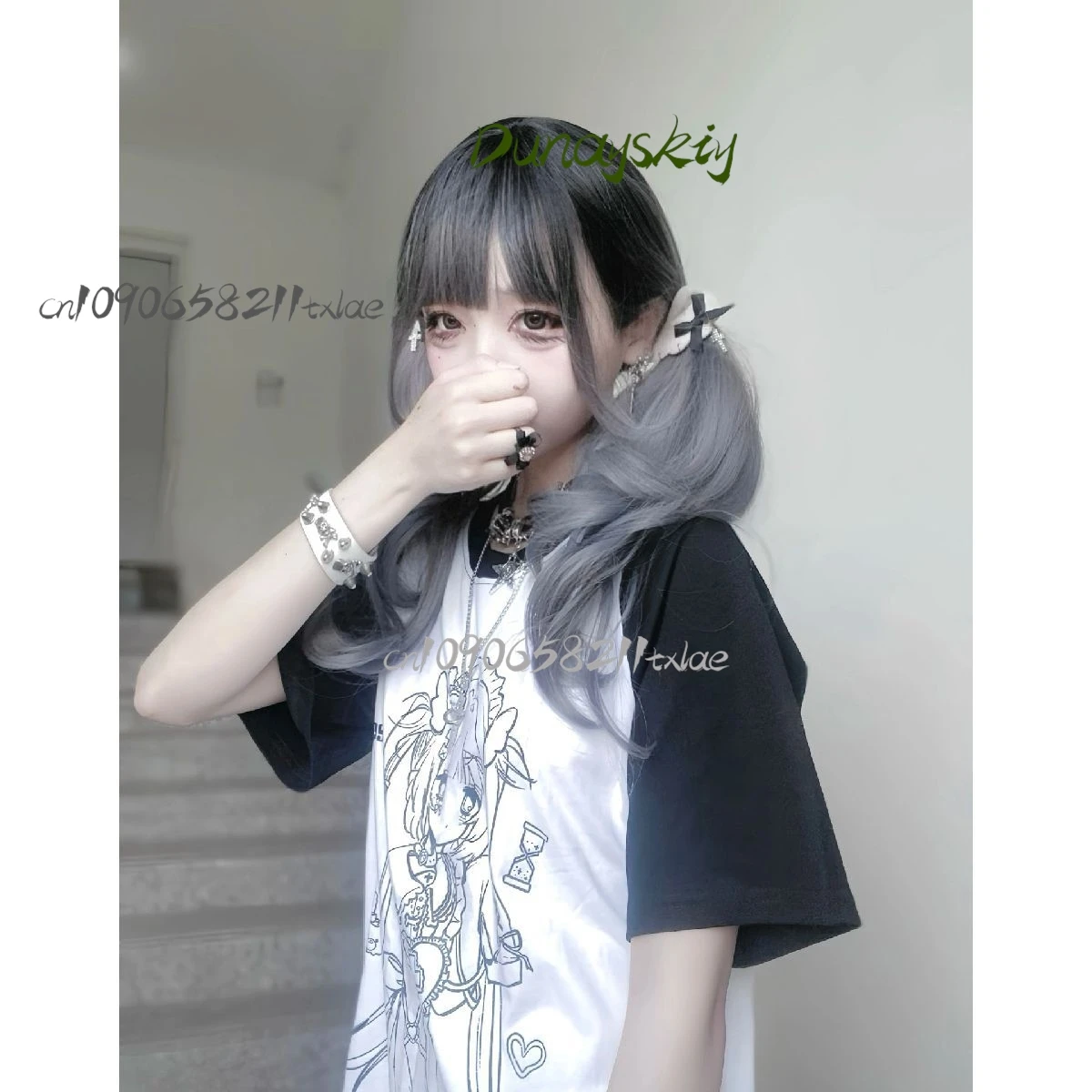 Subcultural water color Jirai Kei 고딕 달콤한 여름 반팔 티셔츠 퓨어 코튼 abi 라이트 애니메이션 탑 여성 루즈 캐주얼