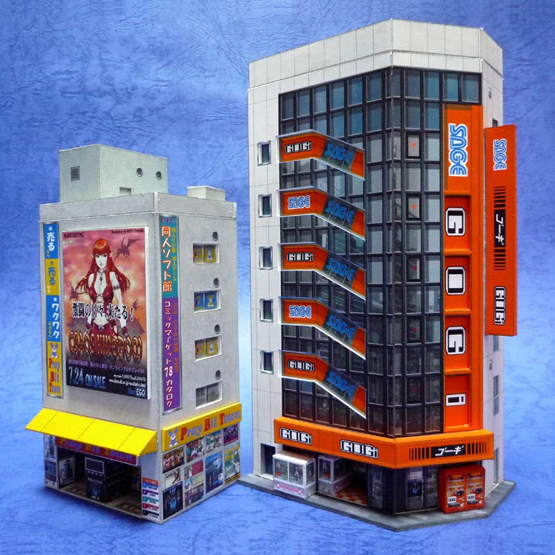 1:150 N-Scale Japanese Building Diorama 3D Paper Model Scene DIY Handmade Ornaments Video Game World and Electronic Mall