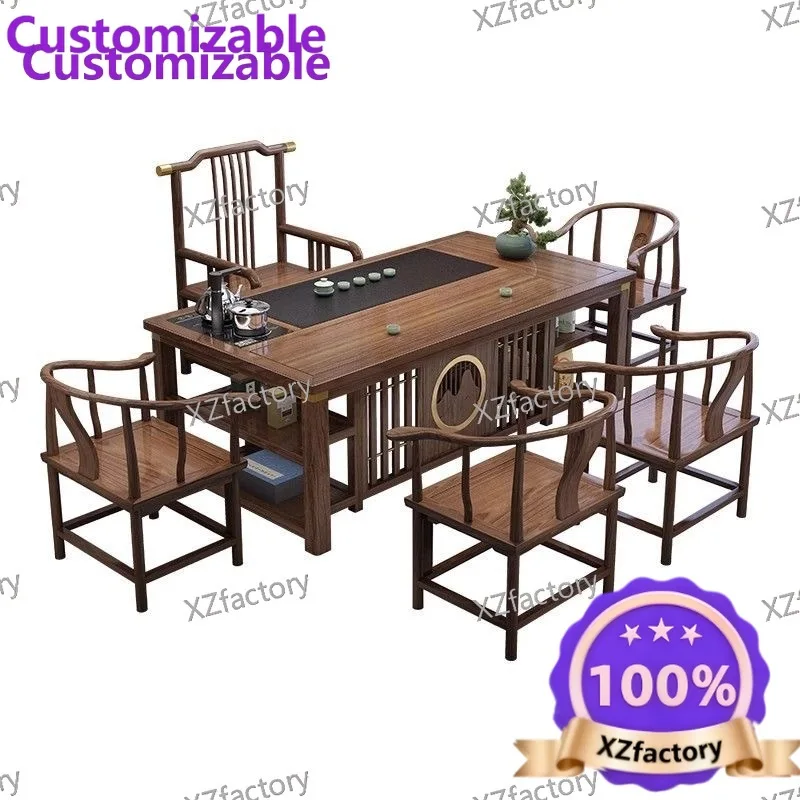 New Chinese-style solid wood tea table and chair set, integrated tea table for home, office and balcony use