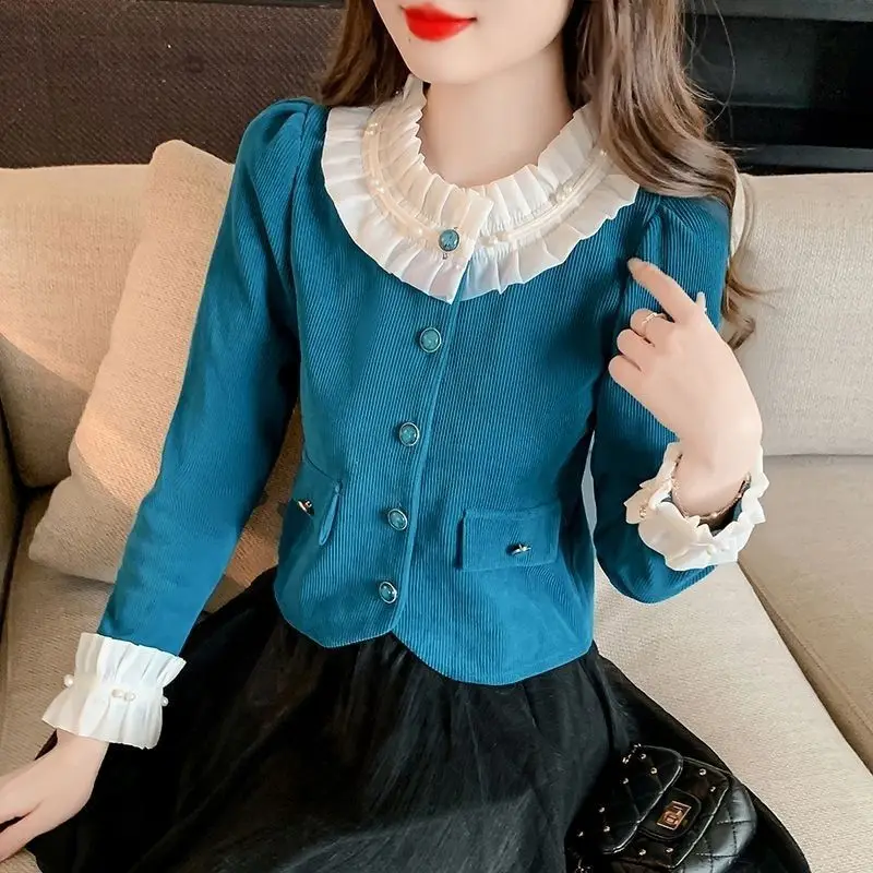 Luxury French Pink Shirts Women Spring Autumn Jacket Lace Short Cardigan Long Sleeve Trend Shirts Single Breasted New