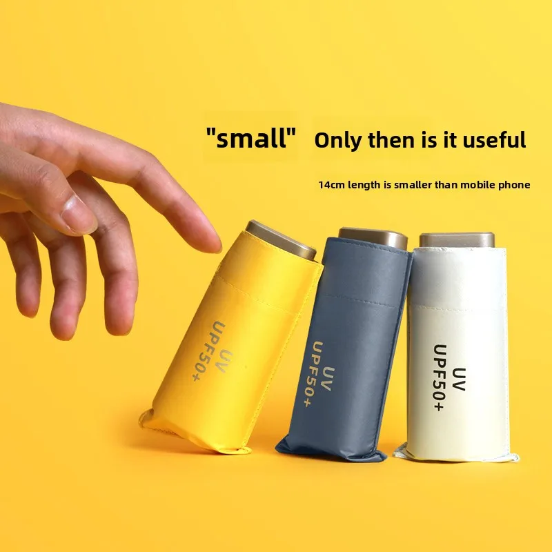 

14cmBlack Coating Sun Protection Parasol Ultra-lightweight Women's Mini Portable Folding Sun Umbrella Dual-use for Sun and Rain