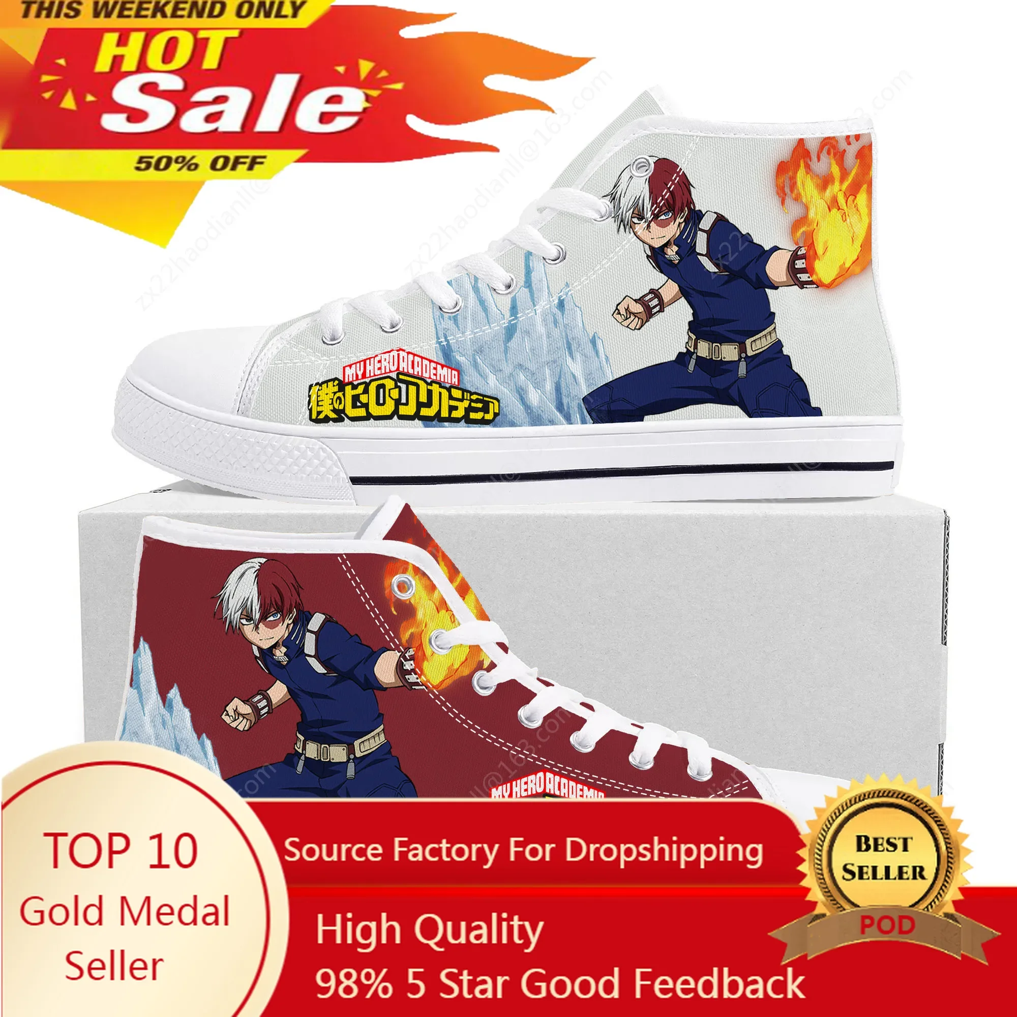 

Hot Shoto Todoroki High Top Sneakers My Hero Academia Mens Womens Teenager High Quality Canvas Sneaker Couple Shoes Custom Shoe
