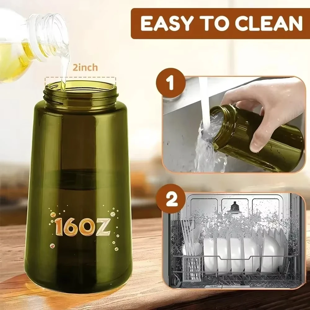 2 in 1 Olive Oil Dispenser Bottle 470ml Light-Blocking Dark Oil Sprayer for Cooking for Kitchen Dark Green Glass Oil Bottle view 5
