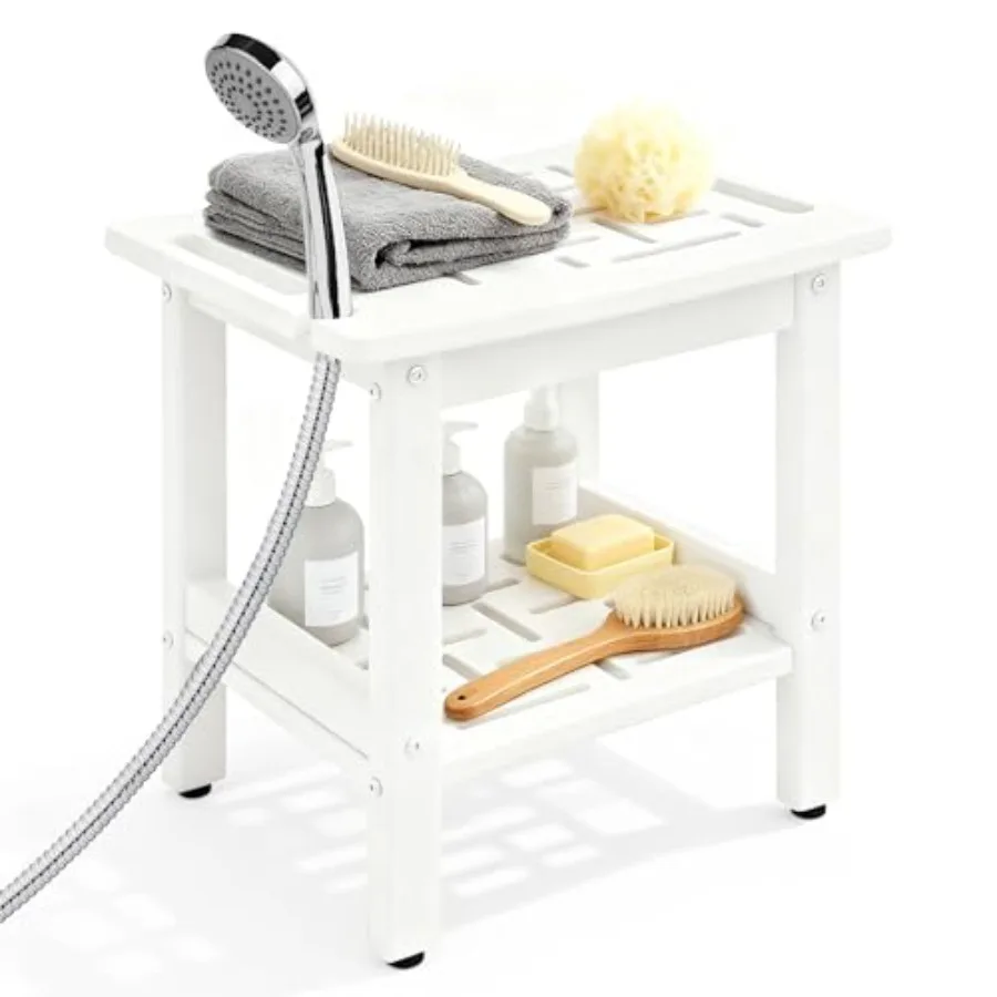 

Shower Bench for Inside Shower - HDPE Waterproof Shower Stool for Shaving Legs 300LBS Shower Seat with Storage Shelf and Shower