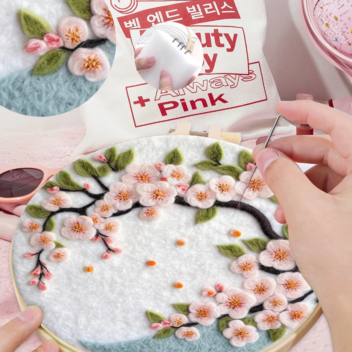 

SDOYUNO Wool Felt Package Beginners Painting flowers Crafts supplies adults Handicraft Felt Needlework felt Diy Craft Kit Stitch