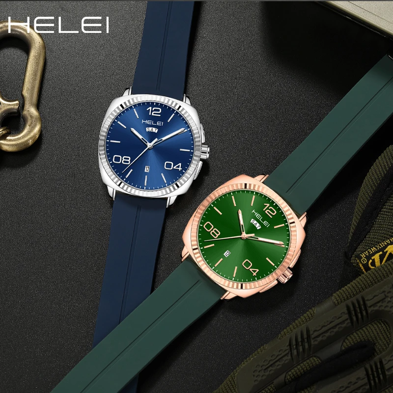 HELEI Fashion new sports casual quartz watch date  silicone luminous strap men's wristwatch