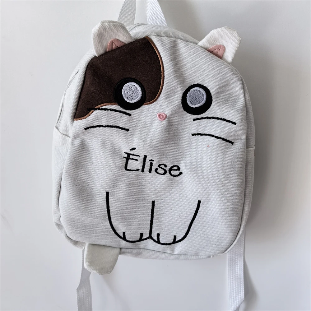 

Personalized Name Women's Cartoon Cat Bag New Fashion Backpack Custom Cute Canvas Girl's Backpack Student Schoolbag with Names