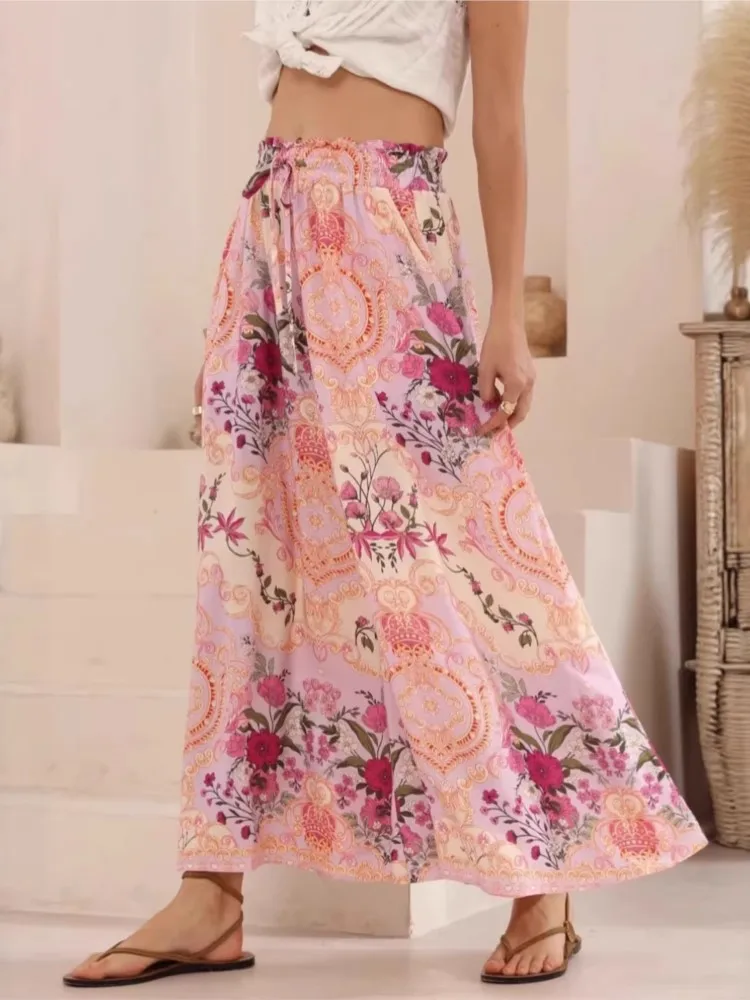 Pantalones palazzo bohemios para mujer, pantalones de pierna ancha para Yoga, cintura con lazo, pantalones para cubrir la playa, pantalones sueltos suaves y transpirables, verano 2026