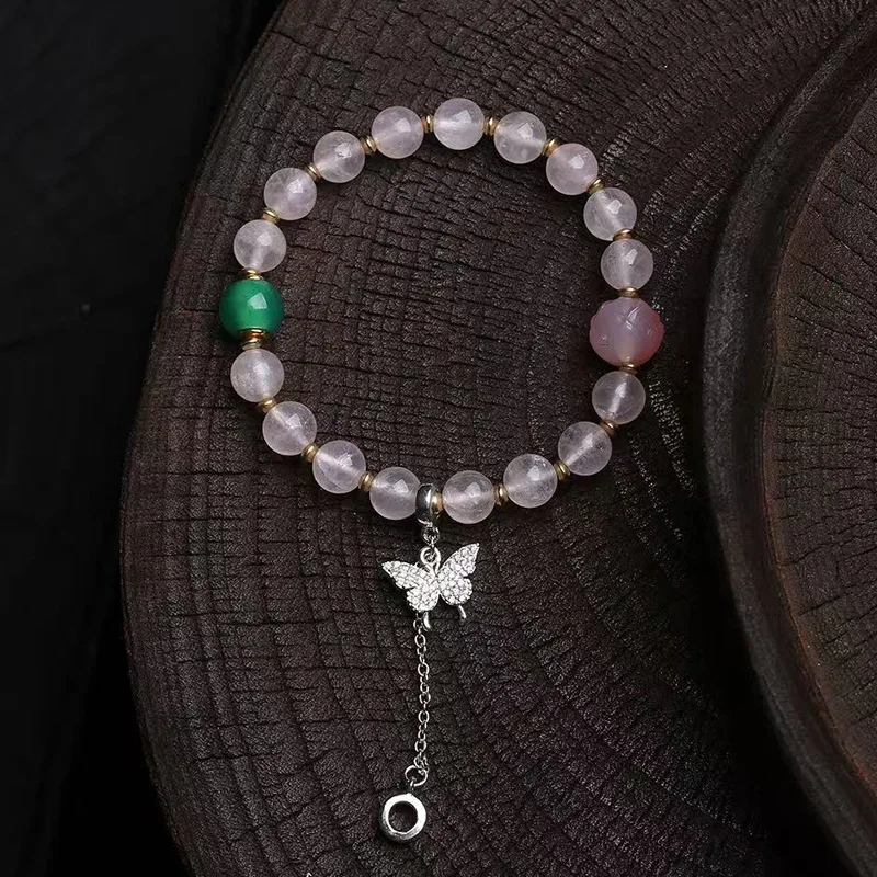 Natural Pink Crystal Bracelet Lotus Master DharmaVessel Dzi Bead Nanhong Agate Crystal Turquoise Duo Treasure String Single Loop