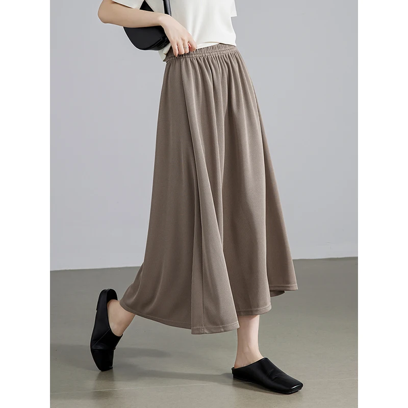 TOYOUTH Women Skirt 2024 Summer New Elastic High Waist A-line Mid length Umbrella Skirt