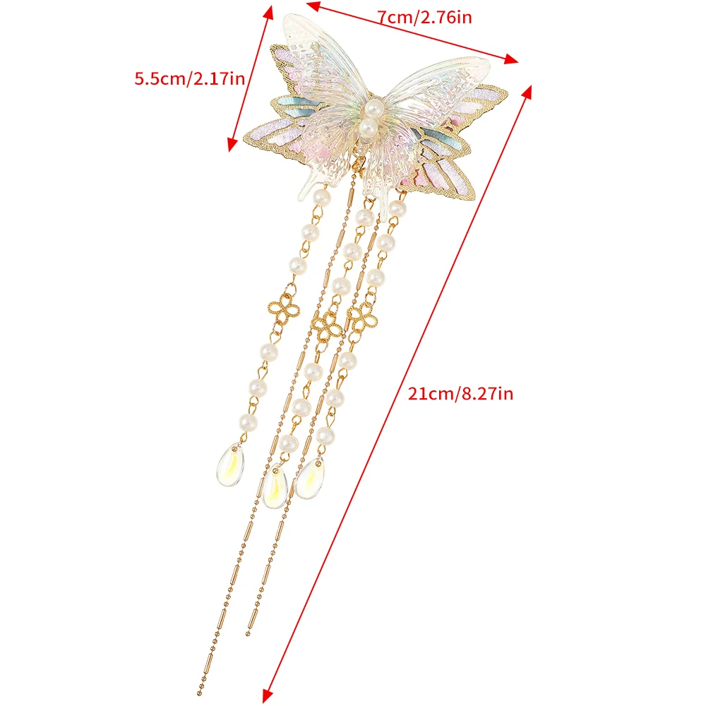 Retro Hairpin, Colorful Butterfly Tassel Hair Clip, Flower Hair Ornament, Ancient Style Pearl , Chinese Style Hair Accessories