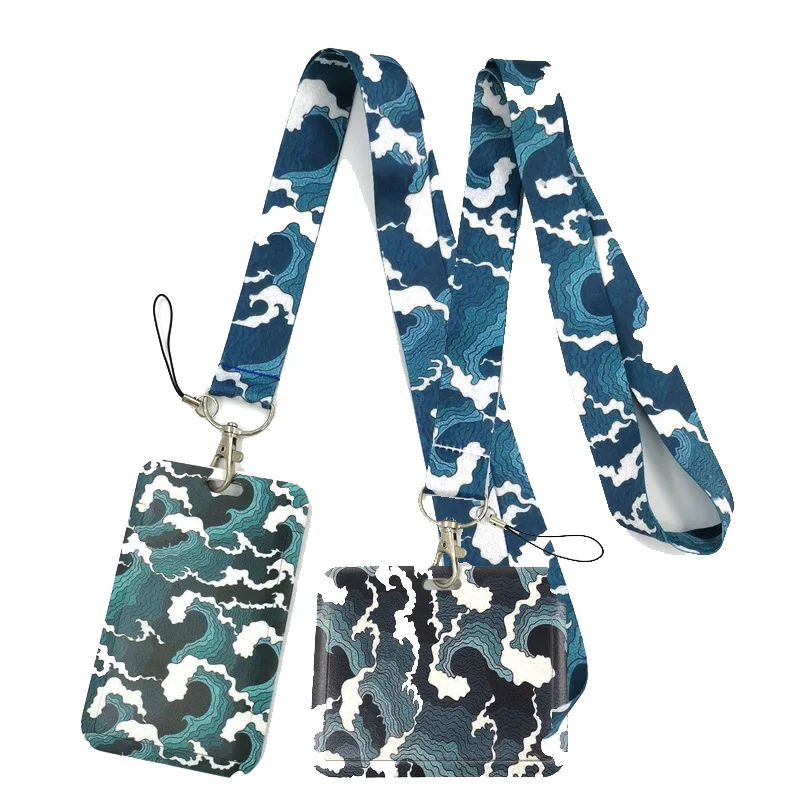 Kanagawa Hokusai Wave Horizontal Neck Strap Lanyards ID badge card holder keychain Mobile Phone Gift Ribbon webbing necklace