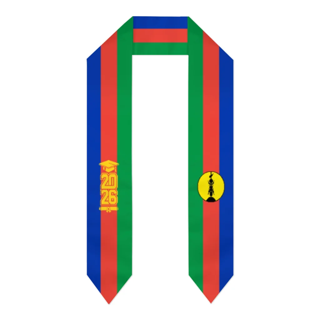 

Class of 2026 New Caledonia Flag Scarf Graduation Sash Stole International Study Abroad Adult Unisex Party Accessory Top Print