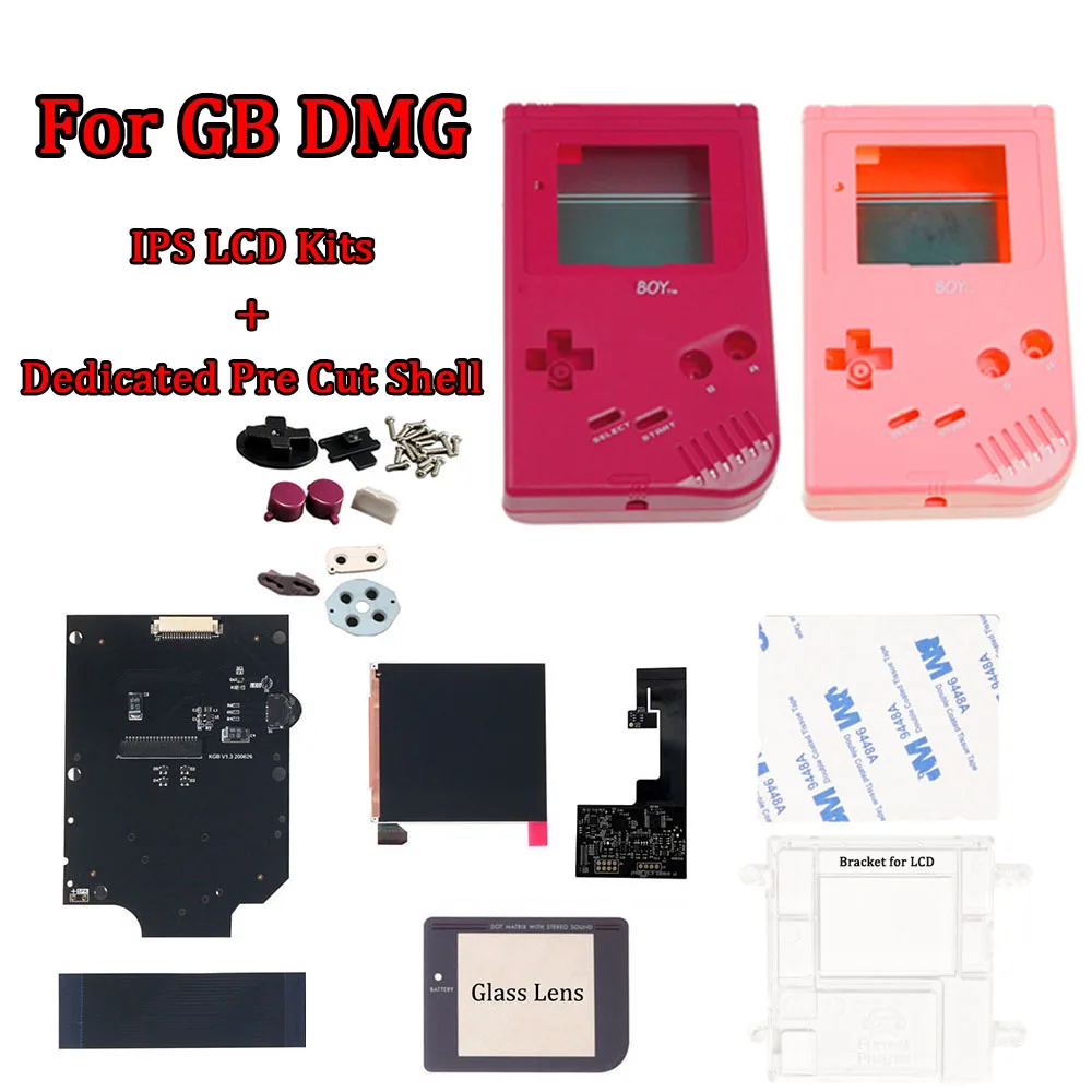 Original DMG Backlight IPS LCD Screen Lens Kits & Dedicated Housing Shell with Logo for GB DMG GameBoy Classic with Accessory