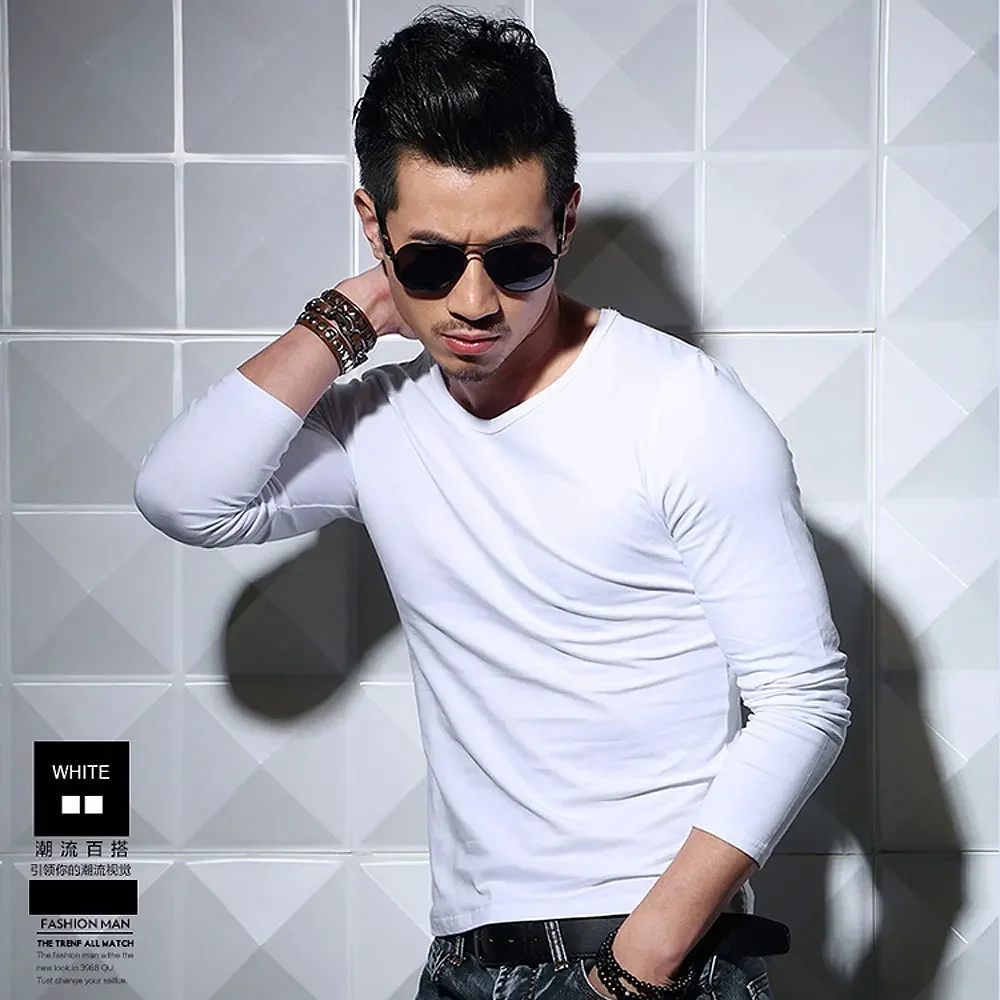 2024 MRMT Men's autumn long sleeved T-shirt round collar slim cotton shirt solid color T-shirt