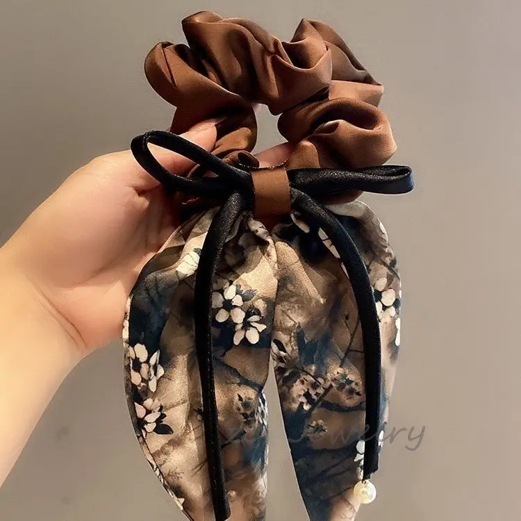Korea Satin Bow hair bands For Women black elastic hair tie girls bows for hair coquette hairbands handkerchief scrunchies