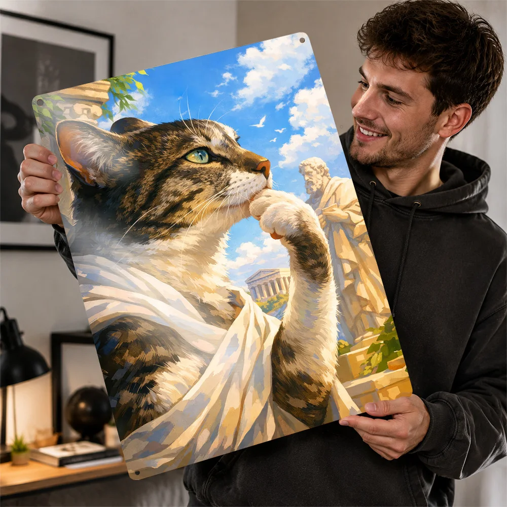 Philosopher Cat in Ancient Greece Metal Poster Perfect Gift for Fans Lovers Personalized Wall Art Metal Sign for Wand Deko Decor