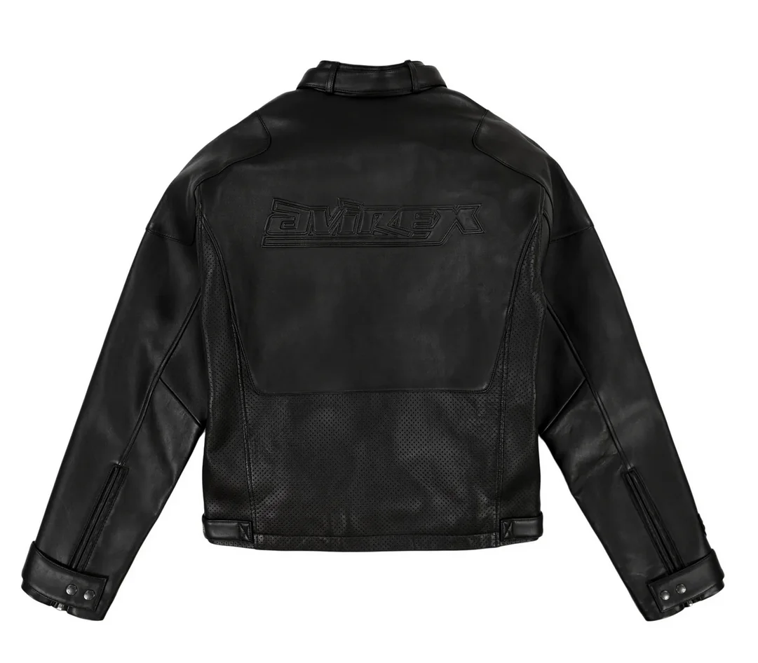 AVIREX New Black Sports Casual European Lambskin Jacket Men's Leather Racing Clothing BLACK-OUT RACING JACKET coat tops