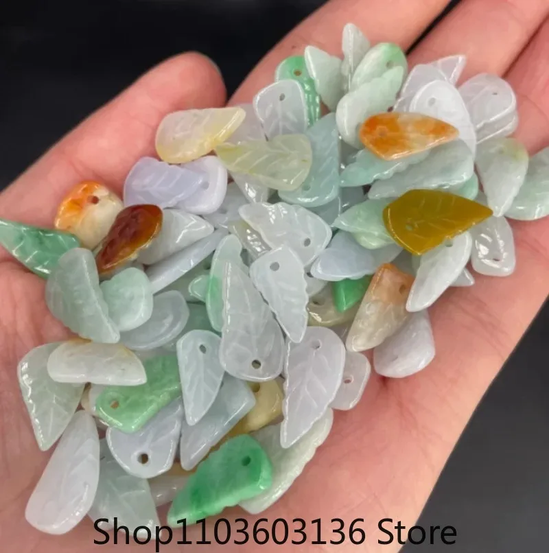 

10PC Natural Jade Emerald Tricolor Leaf Bead DIY Accessories Bangle Earring Jewellery Fashion Hand-Carved Luck Amulet Customized