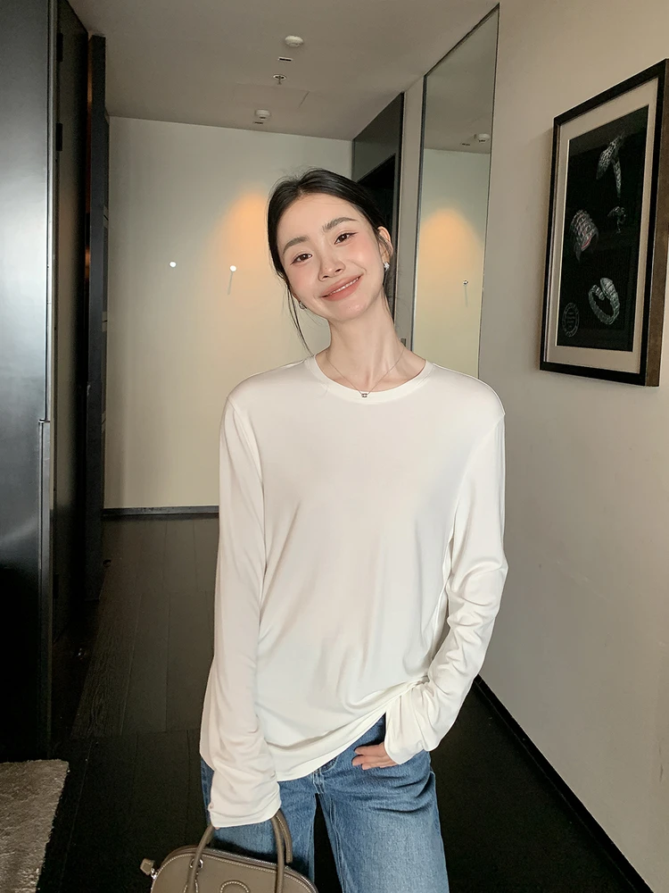 

Maven Lin Women's Loose Fit Long Sve round Ne T-irt Comfortable Breathable Knitted Top mat Sle Spring Autumn