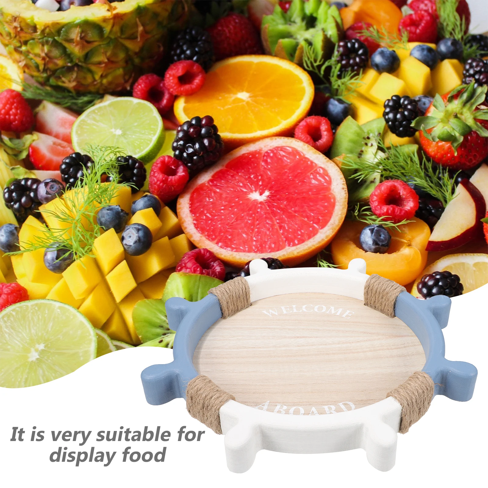 

Wooden Ship Wheel Tray Home Decor Storage Organizer Fruit Snack Serving Trays Tea Cup Dishwasher Safe Household Vintage
