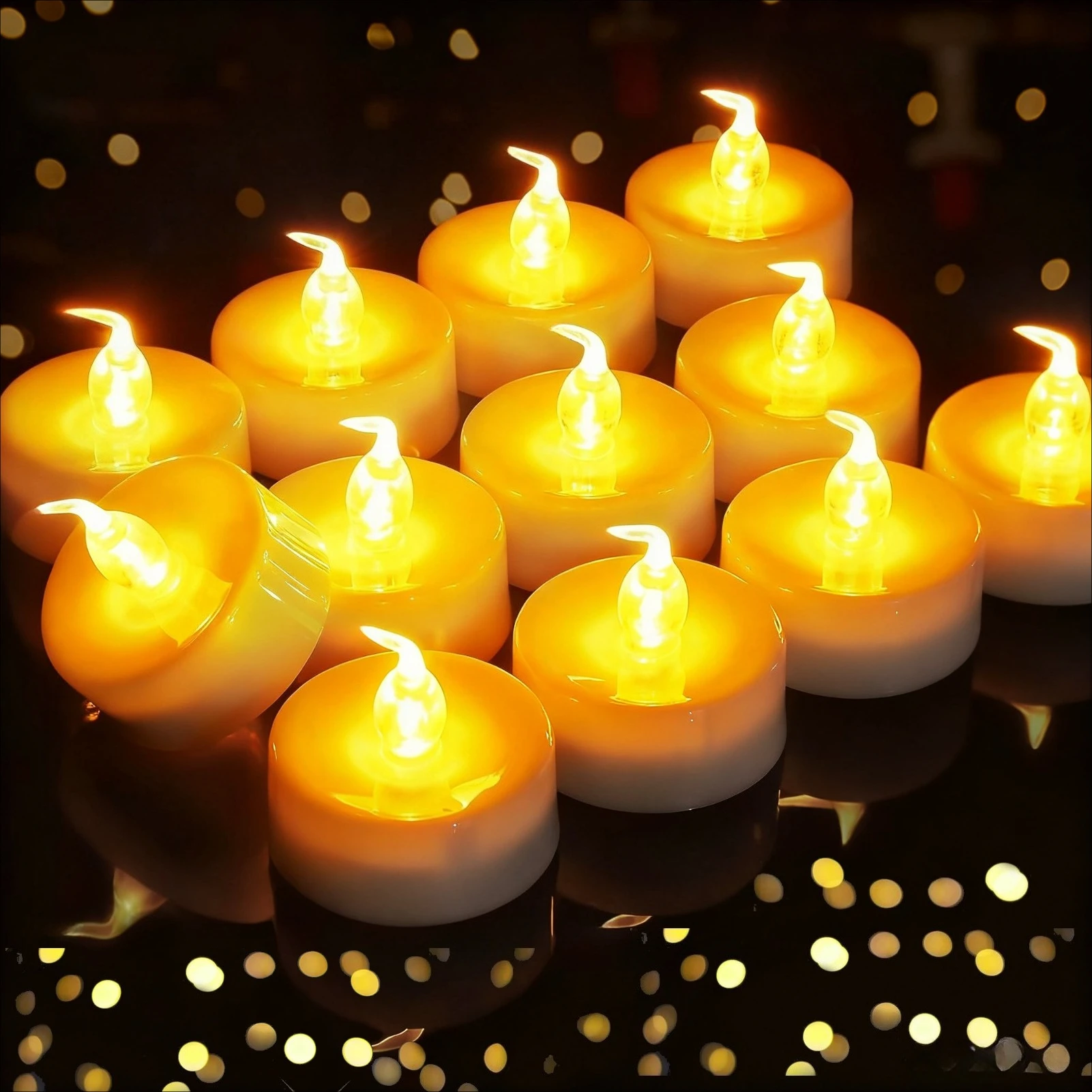 

Battery Operated LED Tea Lights 12/24 Pack Flameless Votive Candles Realistic Flickering for Wedding Holiday Party Home Decor