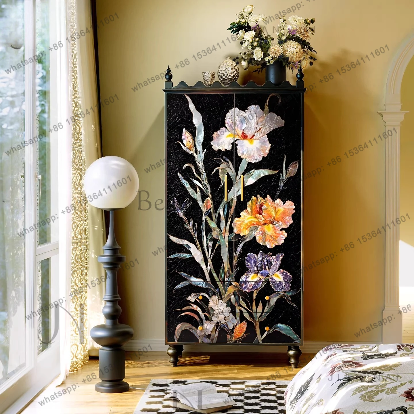 

Винтажный цветочный французский шкаф из цельного дерева, ящик для гостиной, комод для хранения