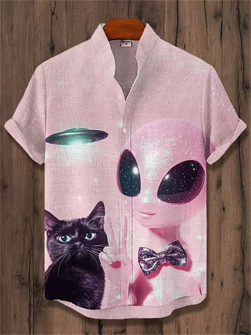 

New Men's Linen Kitten Art Shirt 3D Printed Hawaiian Shirt Casual Beach Top Summer Men's Short Sleeve Shirt