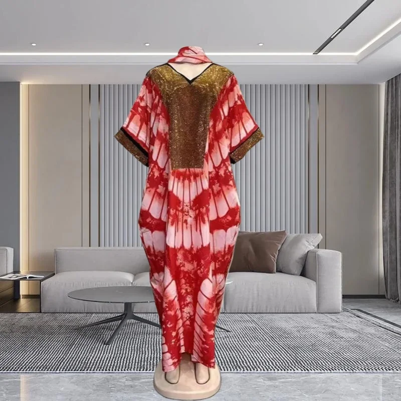 فستان قفطان أفريقي جديد لعام 2025 للنساء بأكمام طويلة بدون أكتاف رداء مقاس كبير بتفاصيل هامشية ملابس شاطئ مريحة صيفية