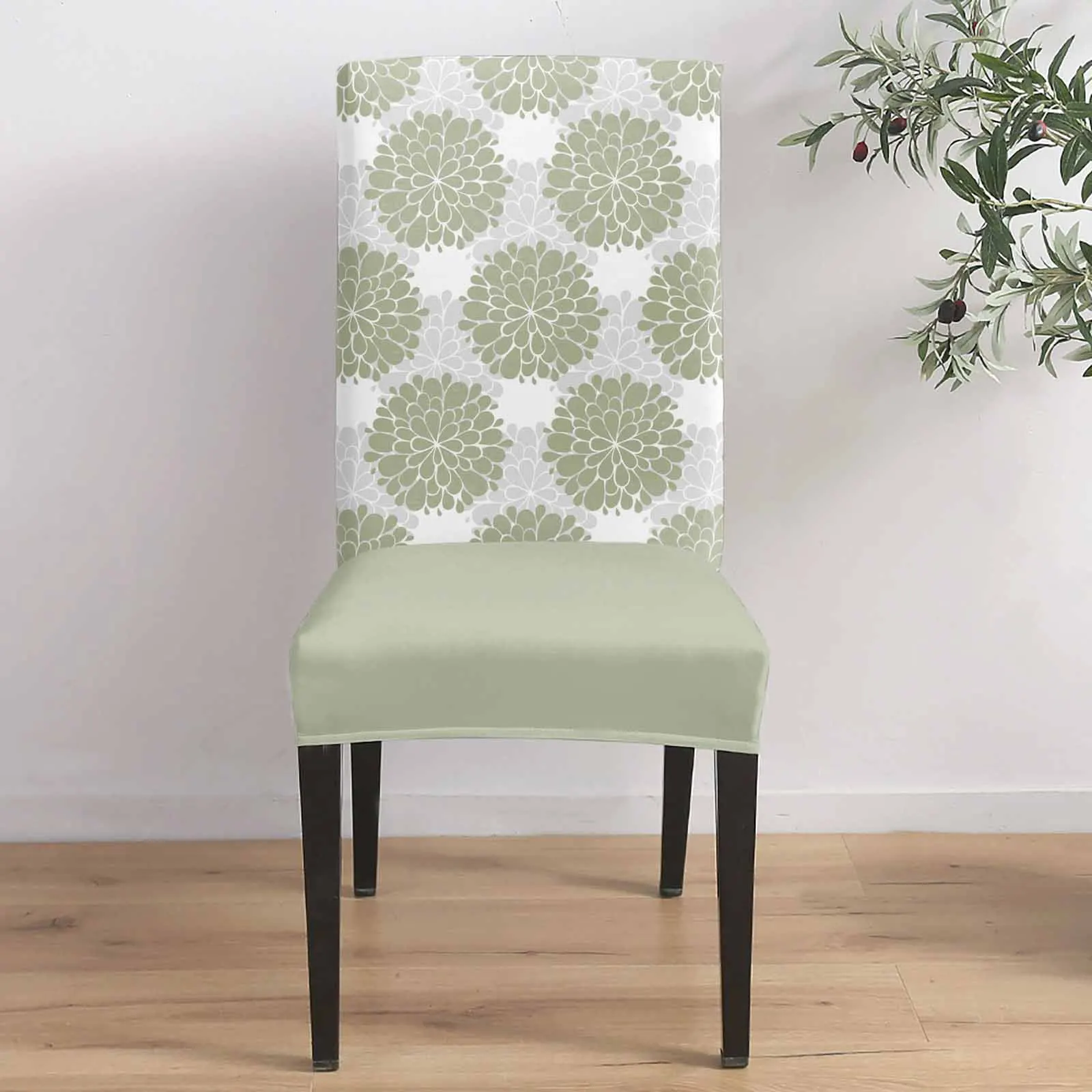 

Vintage Green Dahlia Flower Art 4/6/8PCS Spandex Elastic Chair Case For Wedding Hotel Banquet Dining Room