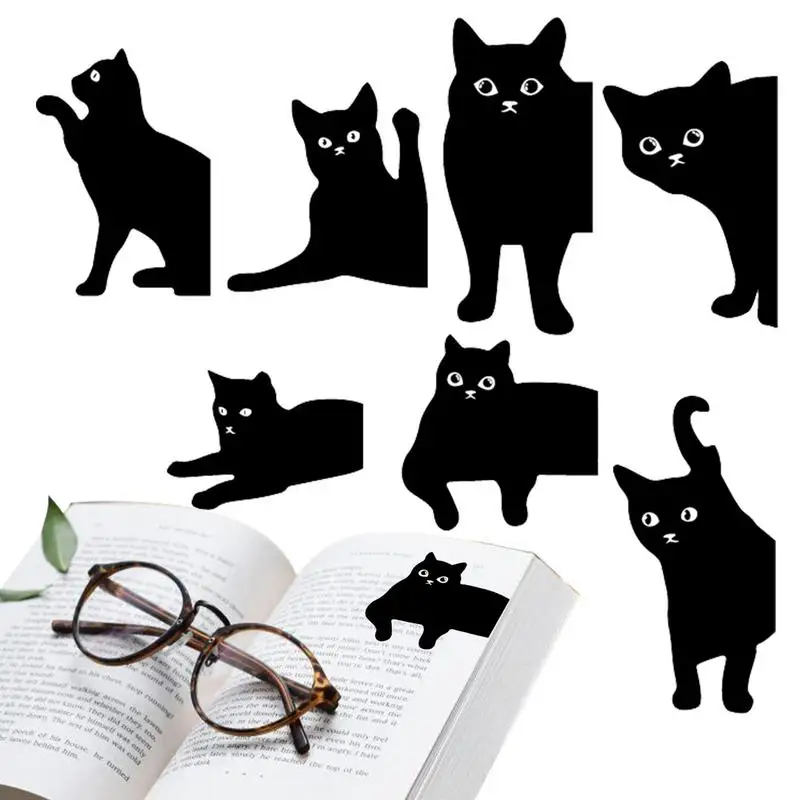 7pcs Black Cat Bookmark Cute Cartoon Magnetic Page Clips Book Marker Unique Reading Gifts For Teachers Kids Book Lovers