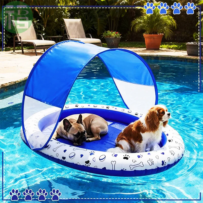 Inflatable Dog Pool Floats for Small to Large Pets, Built-in Snack and Toy Area, Outdoor Lake Travel Use