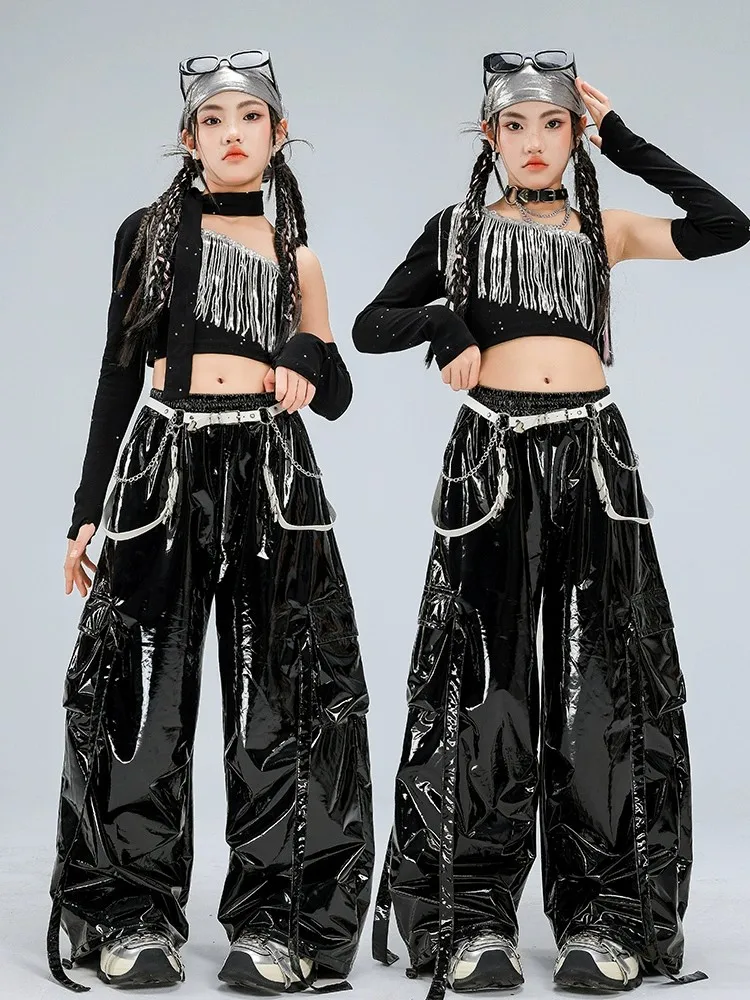 

Bla ter Top Skirt Set Child Girl Performance Costume Street Sle Jazz Dance Outfit Korean Faion Children's Wear
