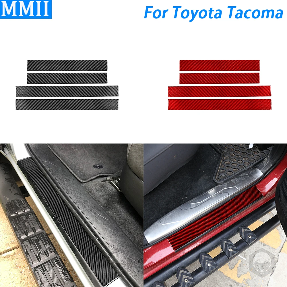 

For Toyota Tacoma 2015-2022 Real Carbon Fiber Inner Door Sill Panel Decorative Cover Car Interior Decoration Accessories Sticker