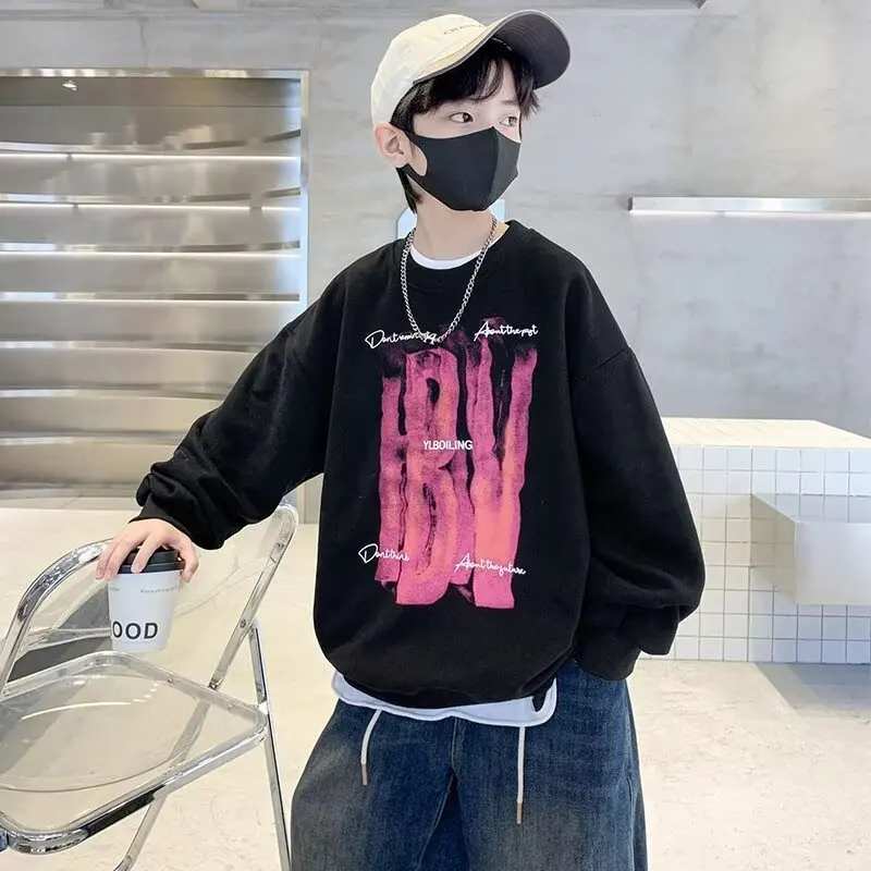Spring Autumn Boys Girls Sweatshirts Korean Fashion Streetwear Letter Hoodie Kids Casual Children\'s Clothing Pullover Sweatshirt
