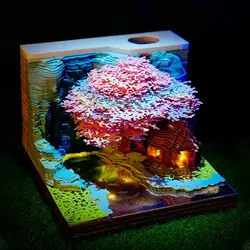 3D Memo Pad Tree House Four Season Tree Paper Carving Art Notepad With Pen Holder 3D Non-Stick Sticky Note DIY Paper Notes
