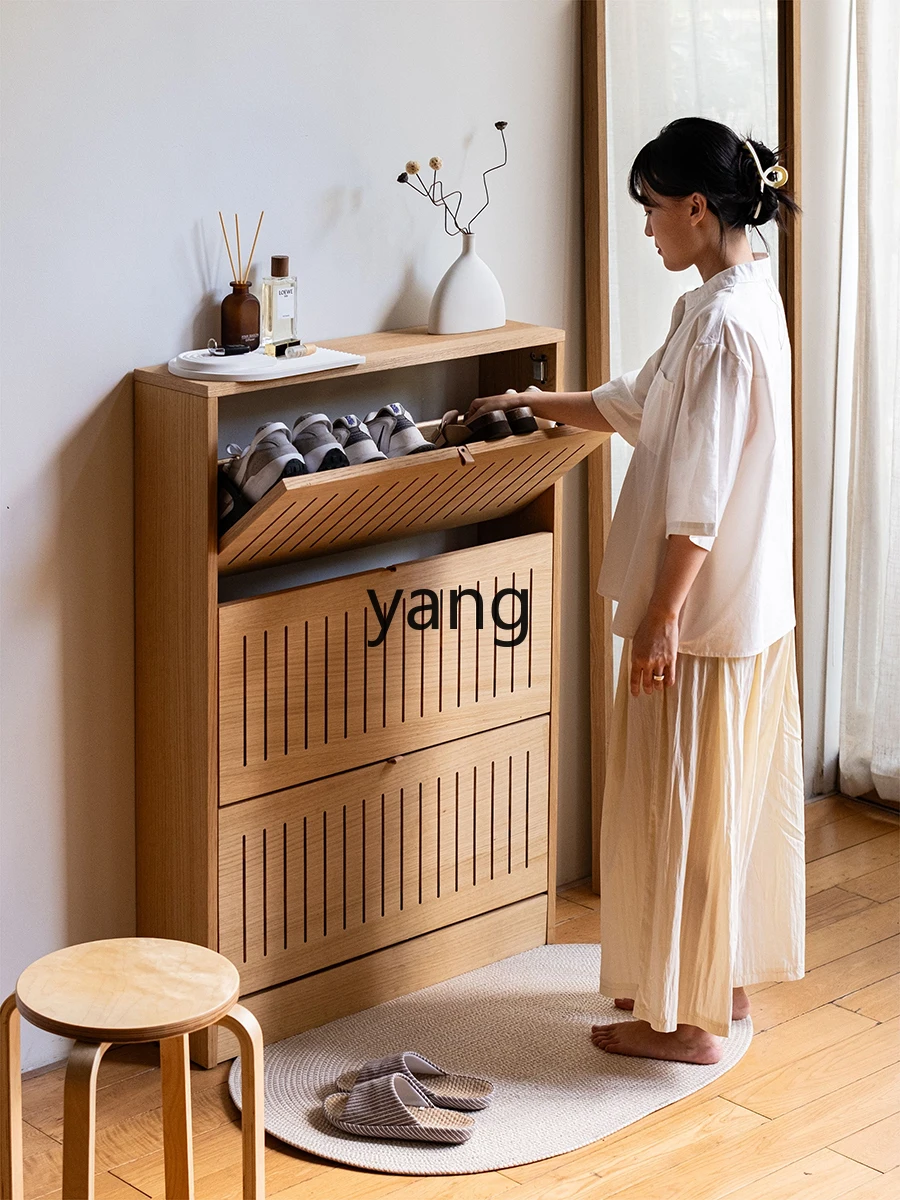 CX Ultra-Thin Tilting Solid Wood Shoe Cabinet Minimalist Breathable Home Large Capacity Storage Entrance Door Cabinet