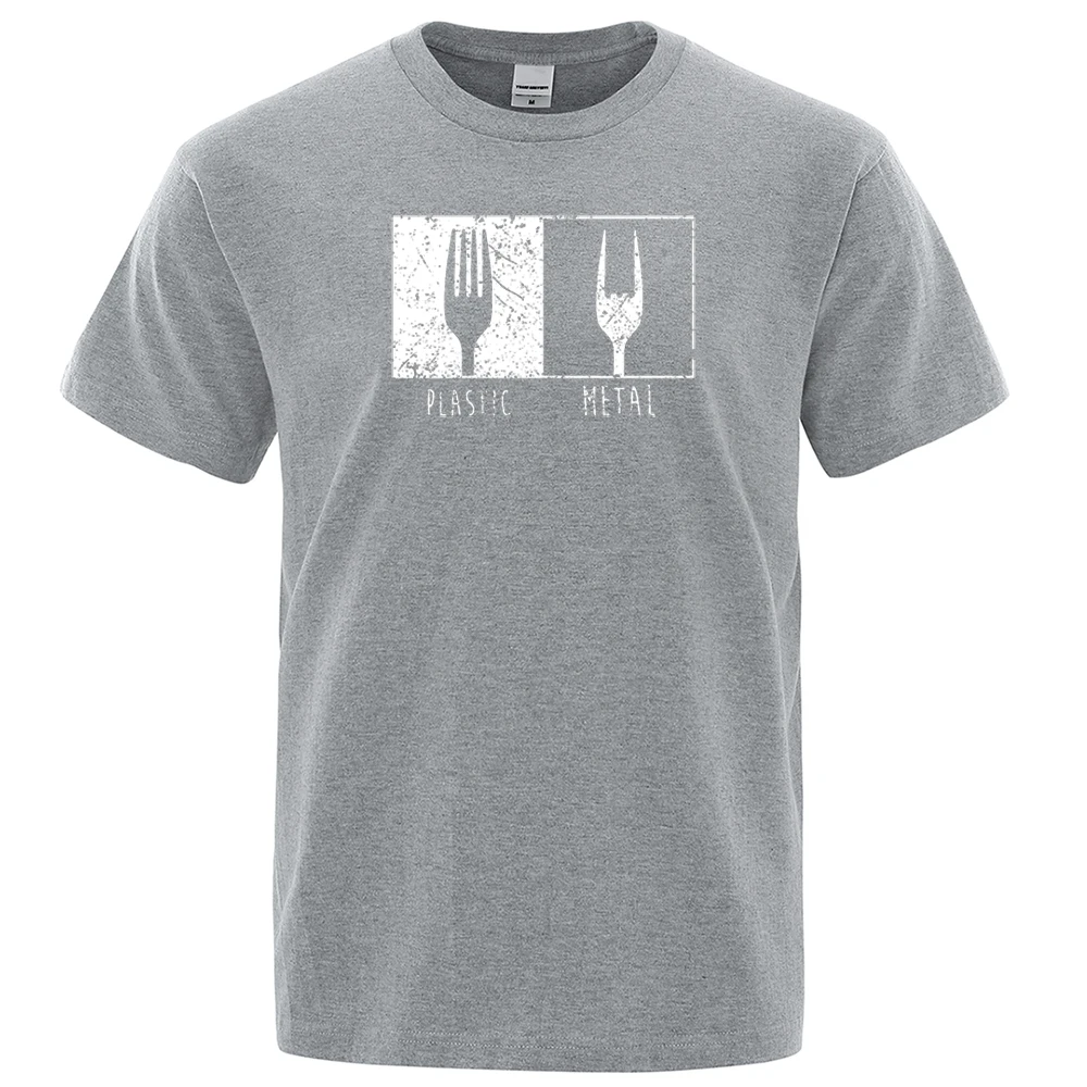 Everyday Objects Pattern Metal Plastic Fork T Shirt Men Loose Oversized T-Shirts Fashion Casual Breathable Tee Clothing Couple