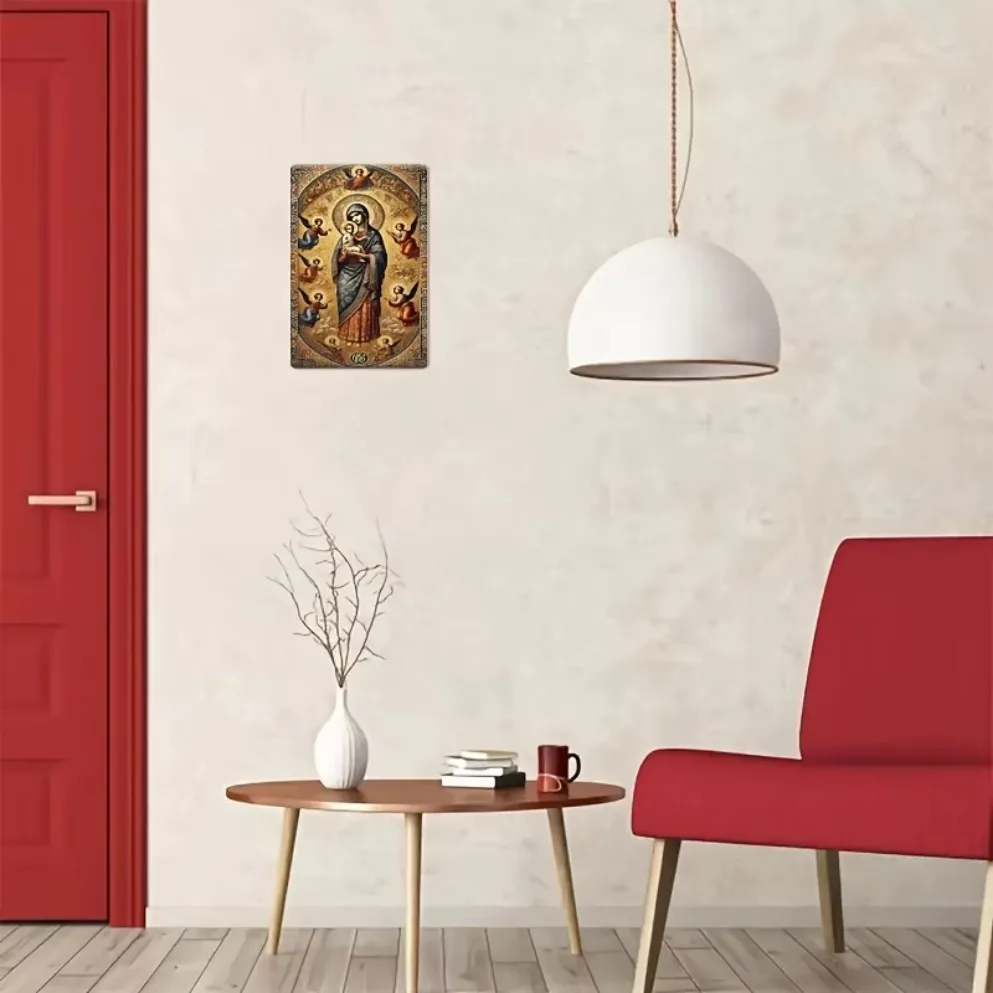 "لافتة قصدير معدنية ذات أيقونة أرثوذكسية روسية - مريم العذراء والسوع الصغير |   ديكور الحائط الروحي للغرف" #5