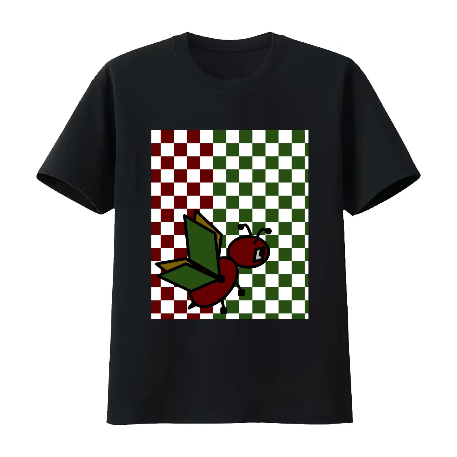 Fido Buggy Checkered Duo T-Shirt Summer Casual Cotton Tee Oversized Streetwear Tops Vintage Graphic Print Unisex Men Women