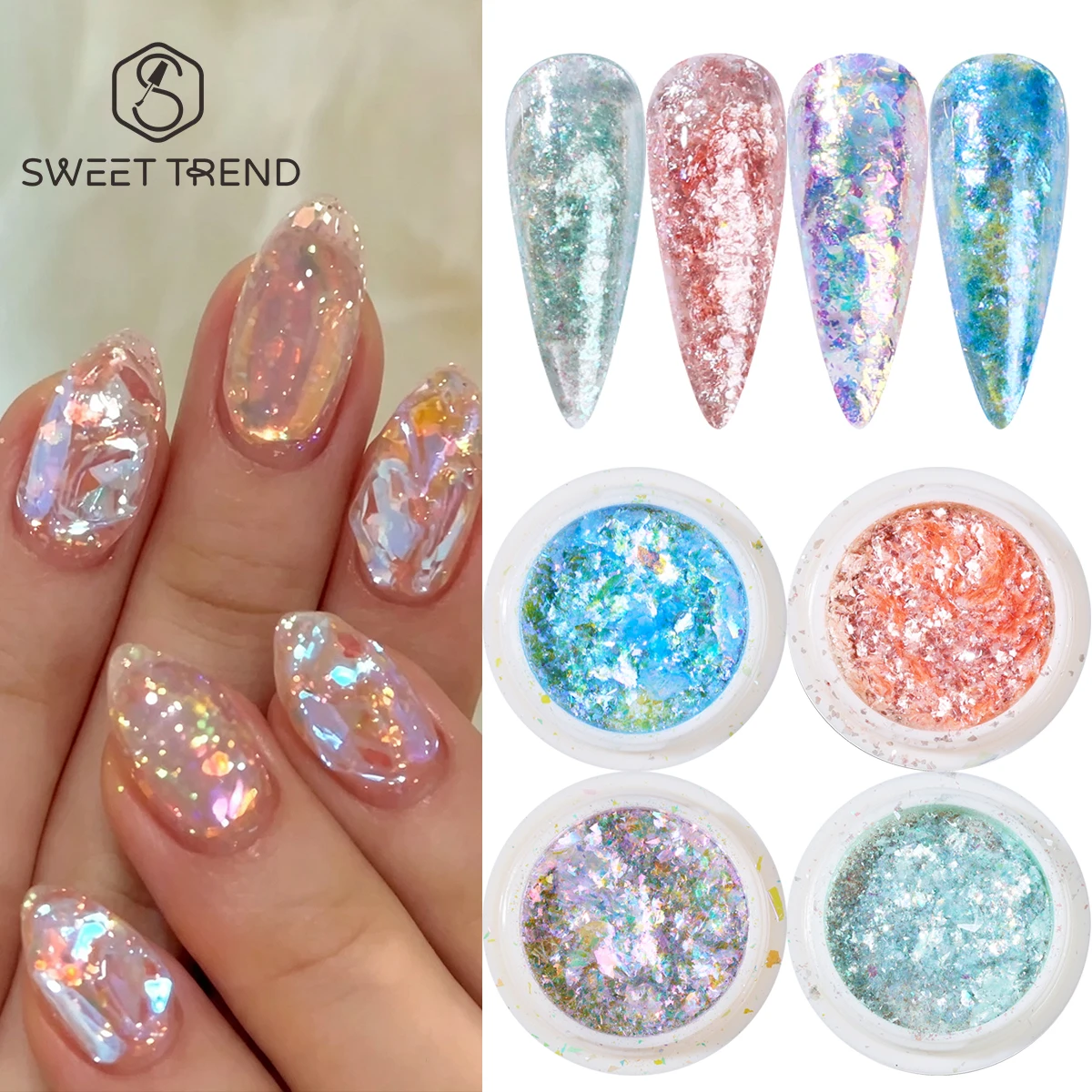 Aurora Fire Opal Nail Glitter Powder Mermaid Irregular Sequins Y2K Sparkling Fairy Fine Foils Holo Decor Sparkly Manicure Flash