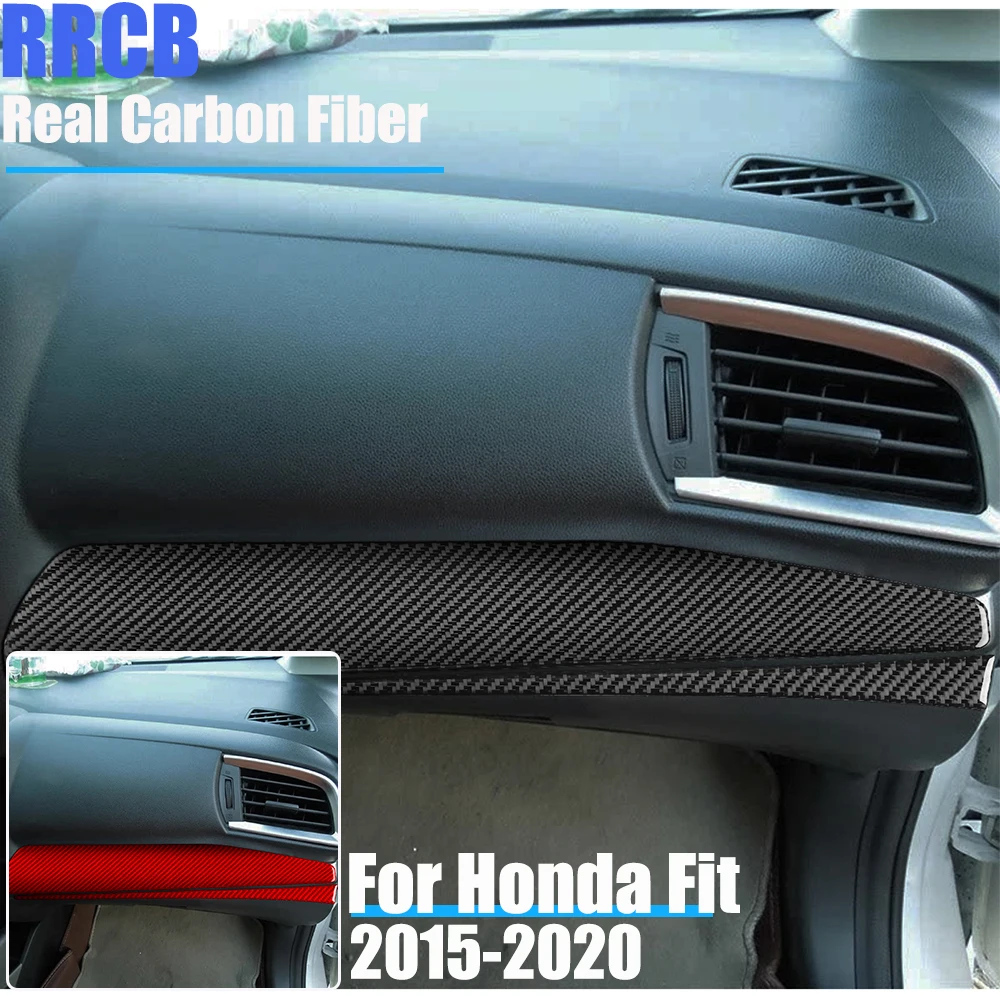 For Honda Fit Jazz 2015 2016 2017 2018 2019 2020 Flexible Real Carbon Fiber Passenger Side Storage Panel Overlay Trim Set