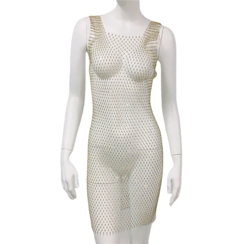 Neue Sommerkleid Wasser Diamant Fischernetz Perspektive Mesh Nachtclub sexy würzigen Mädchen Strand