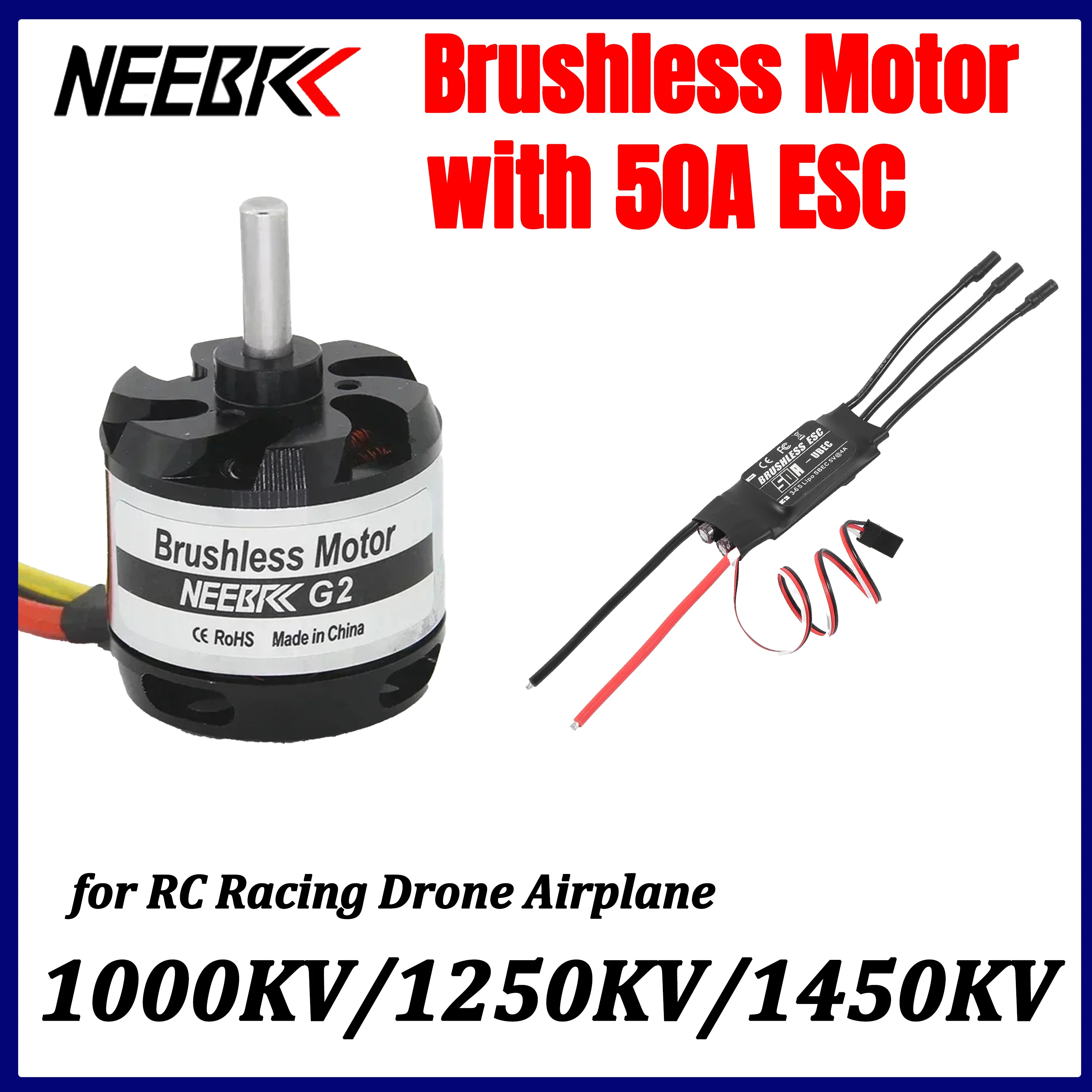 

NEEBRC D3542 Outrunner Brushless Motor 1250KV 1450KV with 50A ESC Combo for RC Plane Fixed-wing FPV Racing Drone Helicopter Part