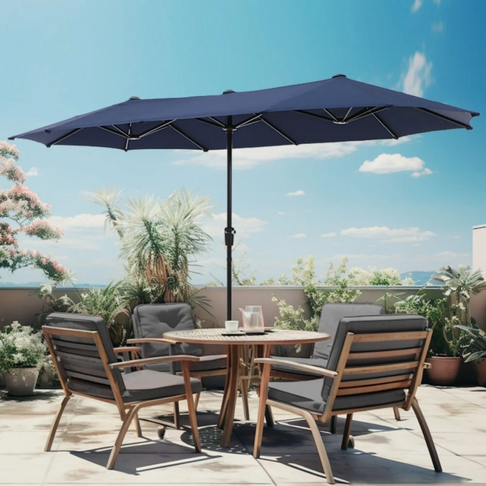 US13ft Patio Umbrella Double Sided Side Outdoor Mark Umbrella Navy Blue Heavy Duty-