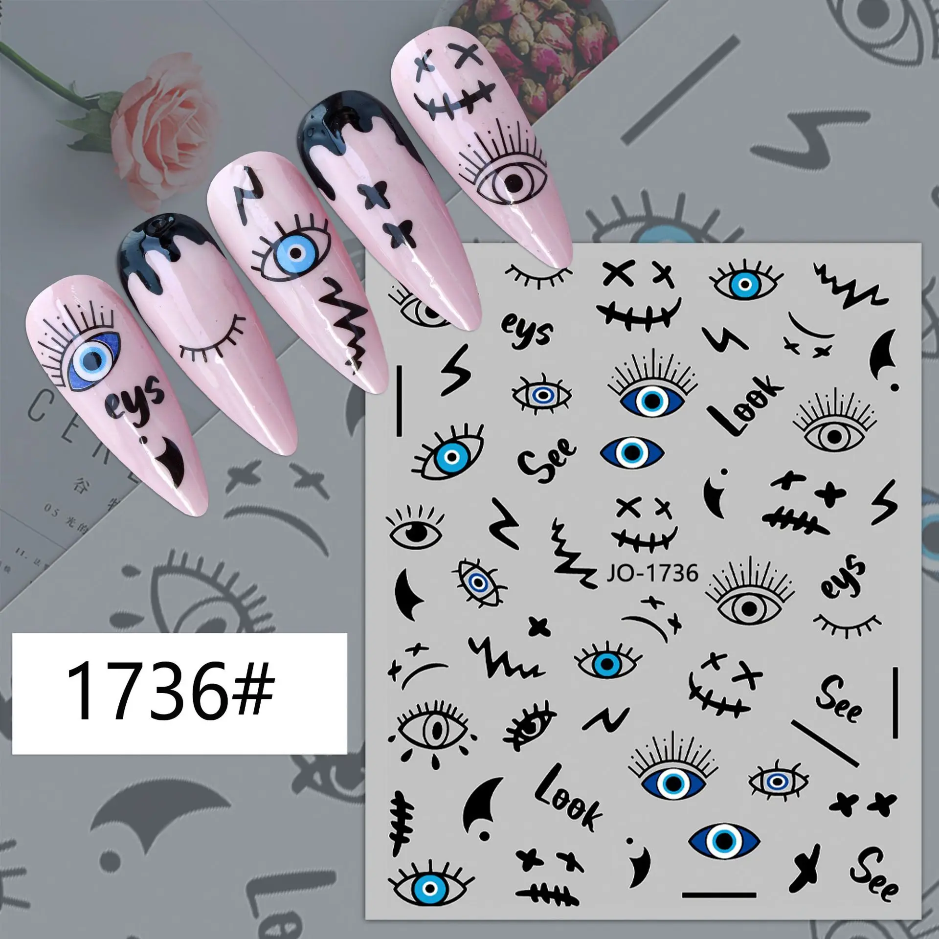 3D Simple Eye Series Nail Art Stickers Halloween Blue Evil Eye Decal Foil Design Manicure Decoration Accessories Nail Tips