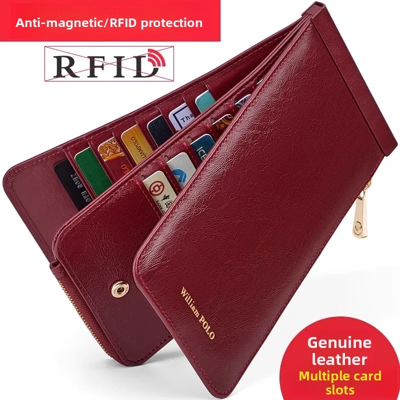 williampolo-long-leather-wallet-for-women-multi-card-slot-super-thin-large-capacity-anti-theft-brush-calfskin-purse